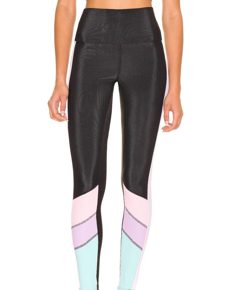 Front of a model wearing a size L Bailey Legging in Pastel Color Block in Pastel Color Block by Beach Riot. | dia_product_style_image_id:343846